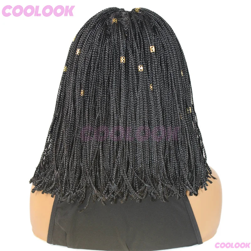 12" Short Braided Wigs For Women Synthetic Wig 6*6 Lace Braids African Wigs Cornrow Micro Black Wig