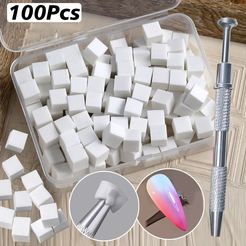 100/50Pcs Square Nail Art Sponge Set Gradient Nail Brushes Gel Polish DIY Design Nail Sponge Grab Pen Manicure Supplies Tools
