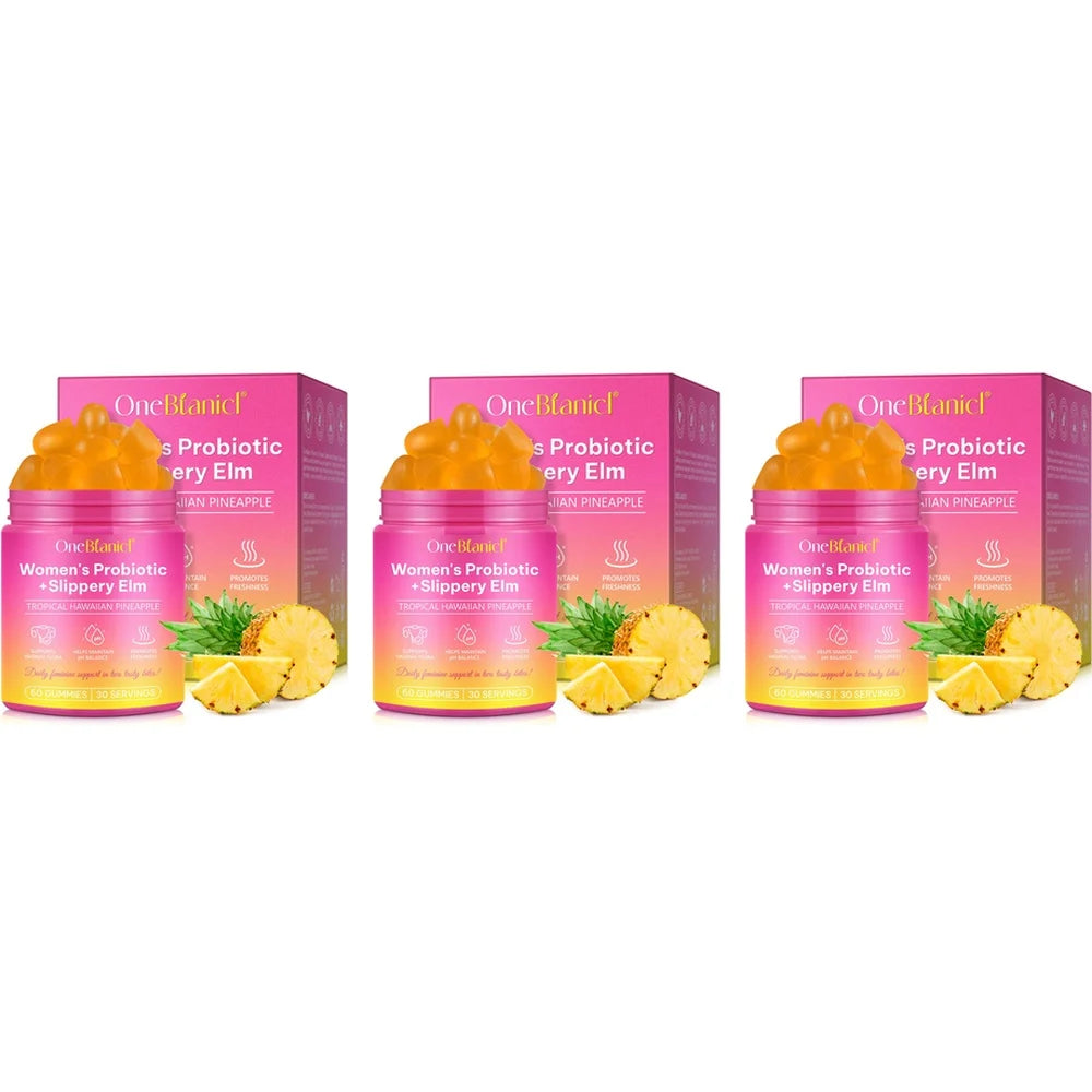 OneBlanid Women's Probiotic Gummies Slippery Elm XOS 4 Strains For pH Flora Freshness & Balance Support Formula Women 60 Count