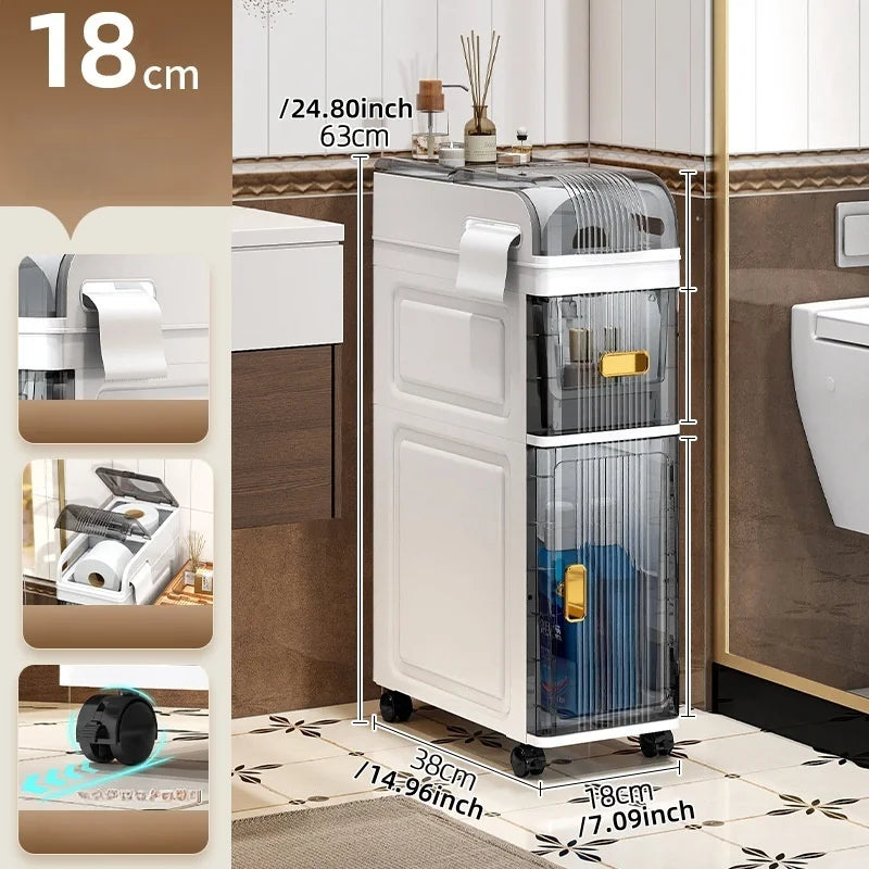 18cm Narrow Storage Cabinet, Multi-Tier Slim Organizer for Bathroom/Living Room, Holds Towel/Tissue/Cosmetic, Space-Saving Shelf