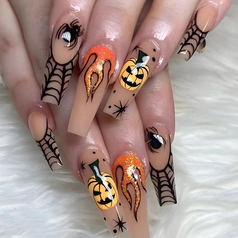 24Pcs Halloween Ballet False Nails with Jelly Blood Droplet Shading Design Coffin Press on Nails Mysterious Atmosphere Fake Nail