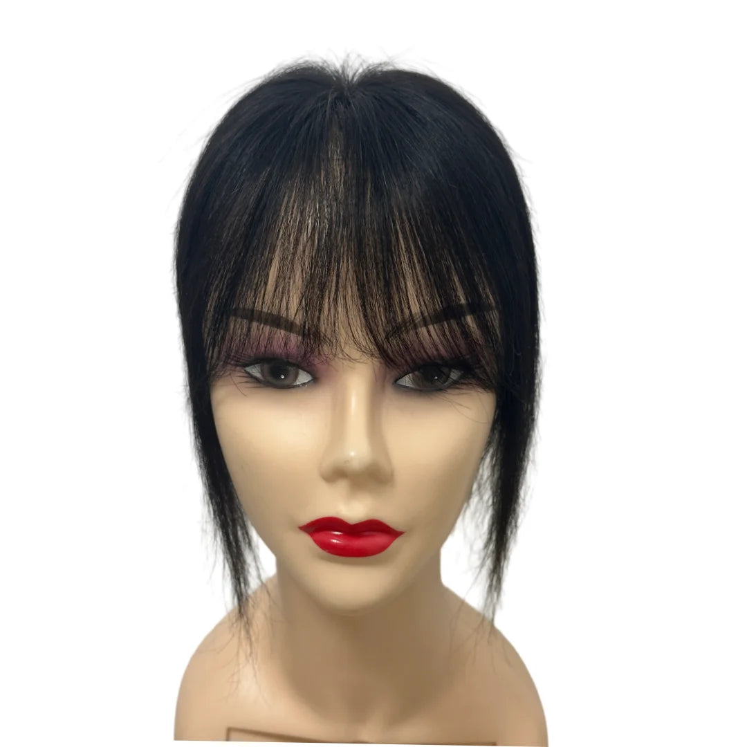 7x10cm Breathable Lace Human Hair Toppers 10 Inch Invisible Clip In Bangs for Women Natural Hairpieces Cover Thinning Hair Daily