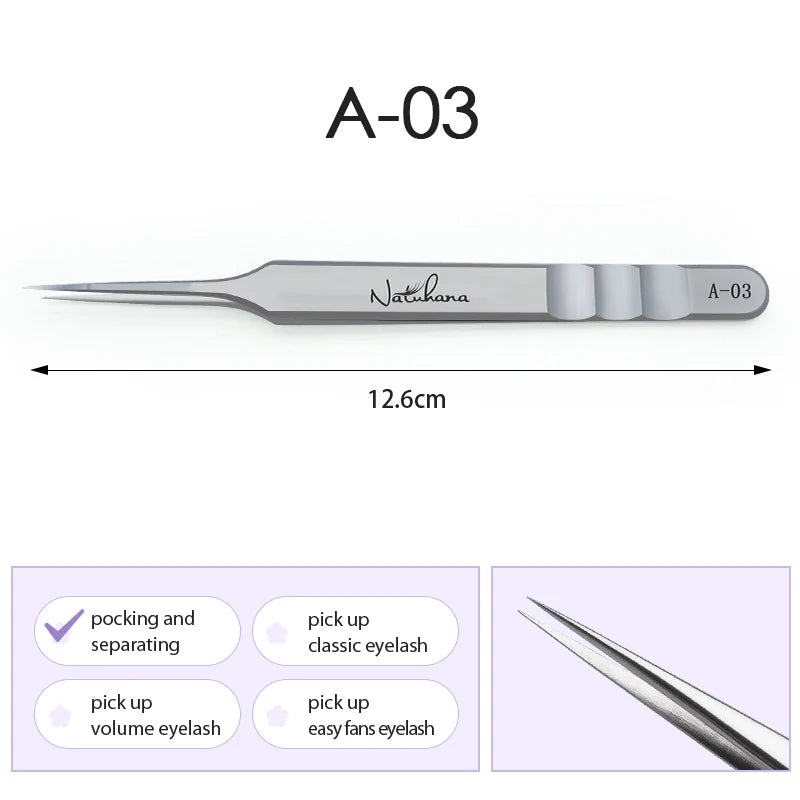 NATUHANA Anti-Static Lash Tweezers High Precision Stainless Steel Eyelash Extension Isolation Volume Tweezers Professional Tools