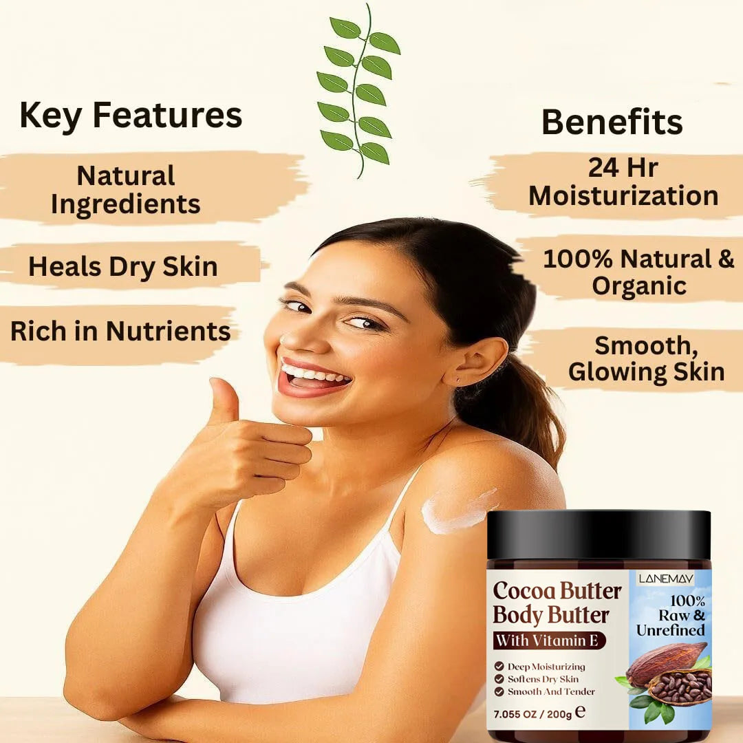 200g/7.05OZCocoa butter 100% RawUltra-Moisturizing Butter to Deeply Hydrate & Condition Skin, Promotes Smooth Skin Tone&Texture