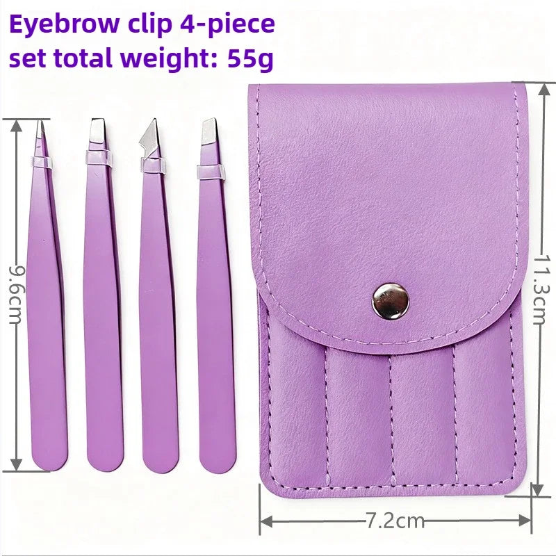 1/4pcs Stainless Steel Tweezers Kit Eyebrow Eyelash Tweezers with Storage Bag Hair Removal Tweezers for Beauty Salon&Home Use