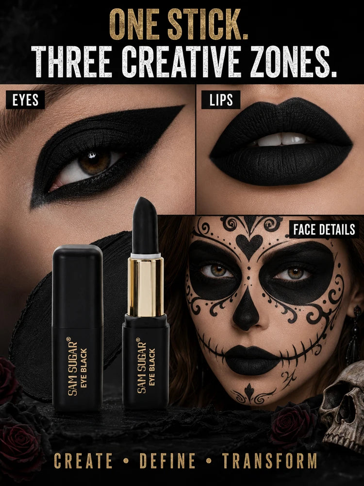 2PCS Halloween Black Face Paint Sticks, Matte Eye Black Makeup for Gothic Vampire Skull Cosplay Costume Party SFX Face Paint Kit