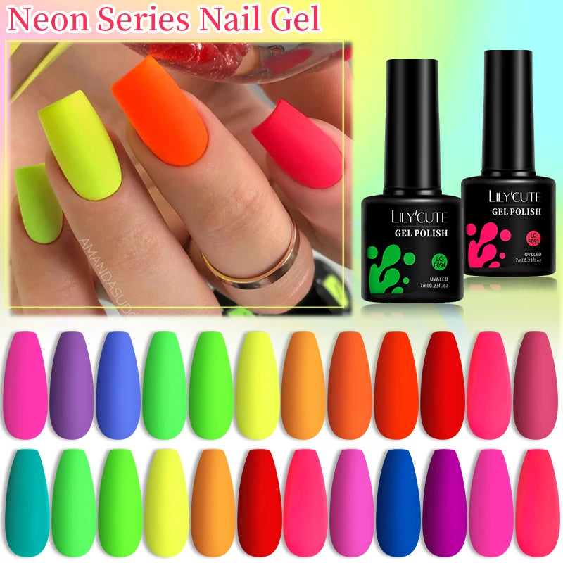 LILYCUTE 7ML Matte Fluorescence Color Gel Nail Polish Spring Summer All For Manicure Base Top Coat Semi Permanent Nails Art Gel