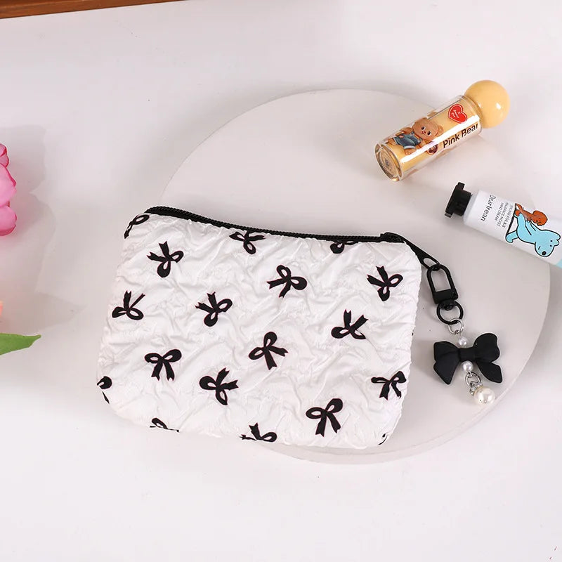Cute Bow Travel Small Cosmetic Lipstick Portable Storage Bag Women Girls Makeup Handbags Purse Key Earphone Pouch Bags Organizer