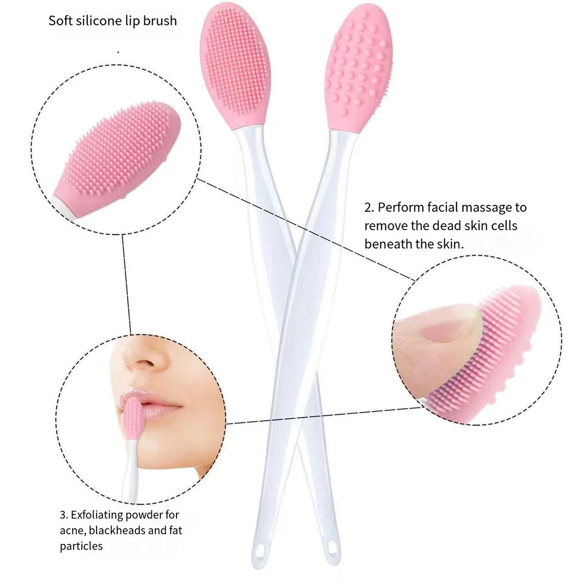 1-5pcs Skin Care Lip Exfoliating Facial Cleansing Face Scrub Nose Brush Blackhead Remove Silicone Double-Sided Skin Care Tool