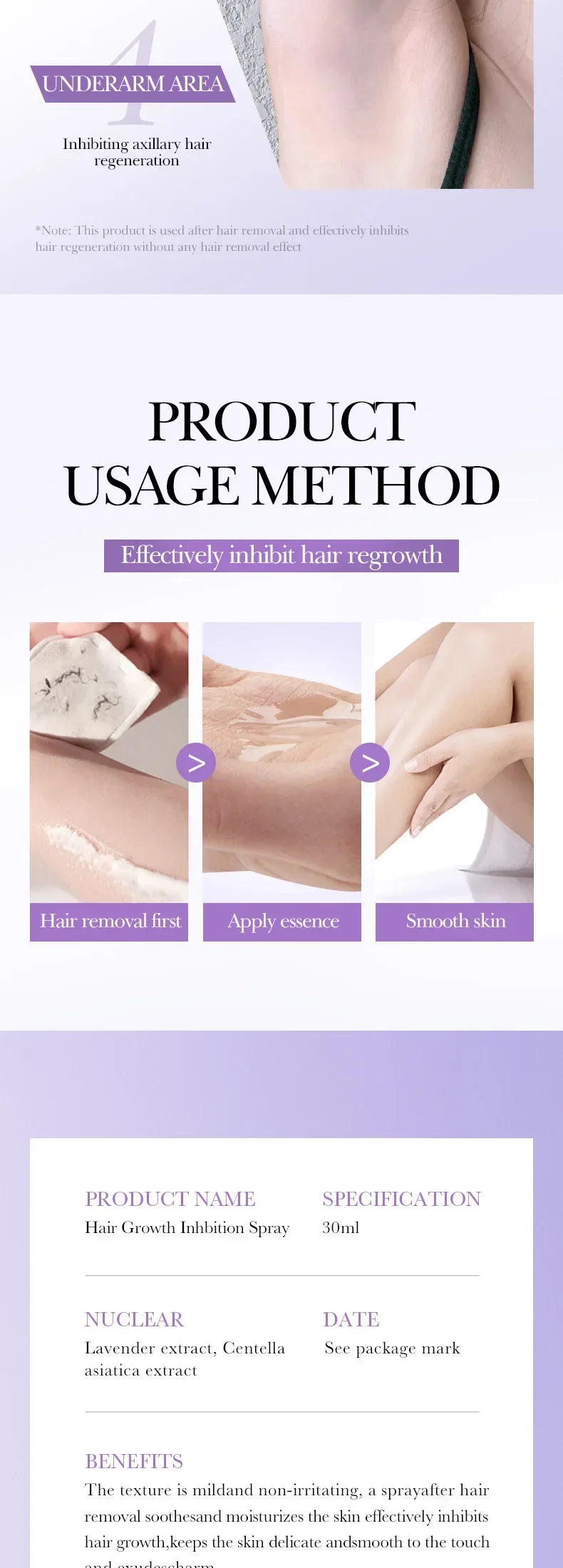 Hair Inhibition Serum Spray Painless Permanent Depilatory Cream Slow Hair Regrowth Full Body Private Parts Silky Skin Care
