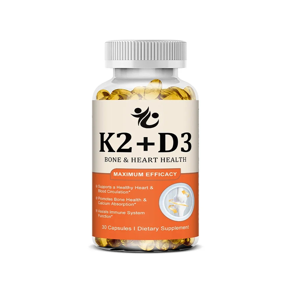 Vitamin D3 + K2 Capsules, Support Calcium Absorption, Bone & Joint Wellness, Cardiovascular Function and Immune System Health