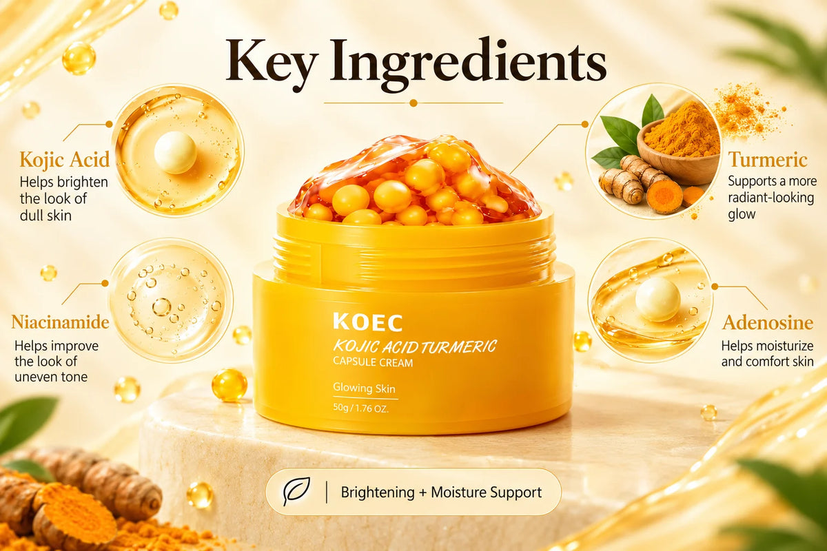 Kojic Acid Turmeric Capsule Cream with Niacinamide & Squalane, Skincare Kojic Acid Face Cream for Even Skin Tone & Glow Firming, Hydrating Capsule Cream, 50g/1.76oz