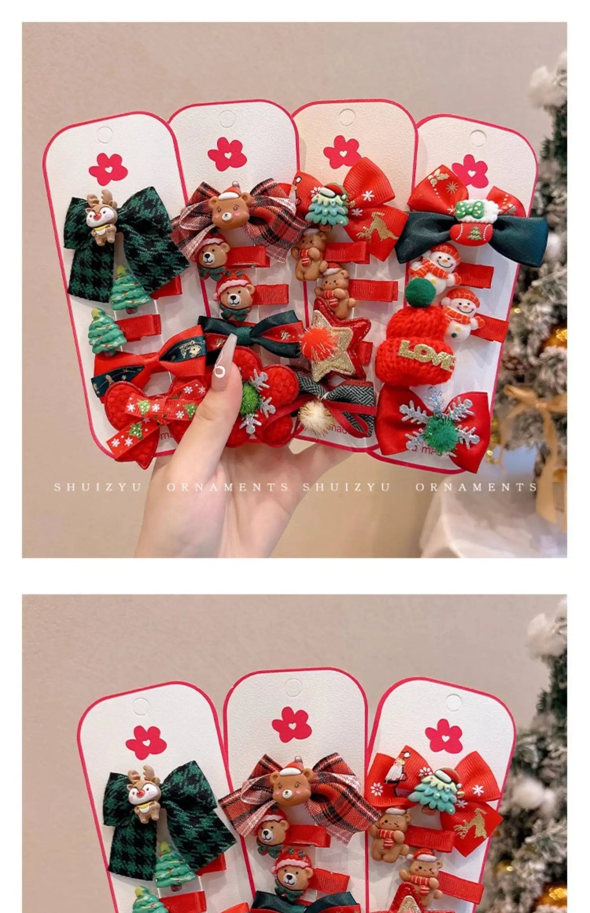 New Year Christmas Cute Cartoon Bow Hairpins Set Children Girls Hair Clips Pin Barrettes Accessories Headwear Headdress Ornament