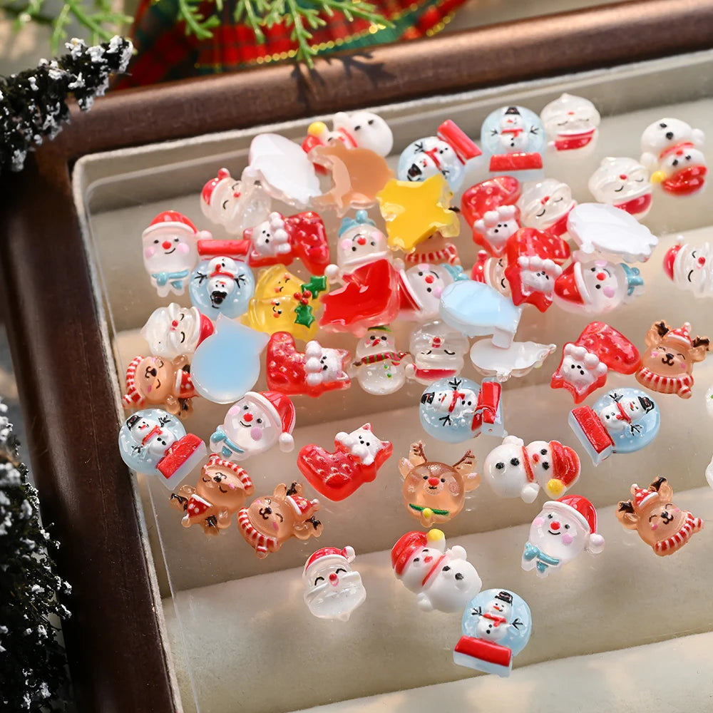 50Pcs/Lot 3D Cute Christmas Nail Art Decoration Kawaii Santa Claus Elk Snowman Rhinestones Flat Back Resin Xmas Manicure Parts