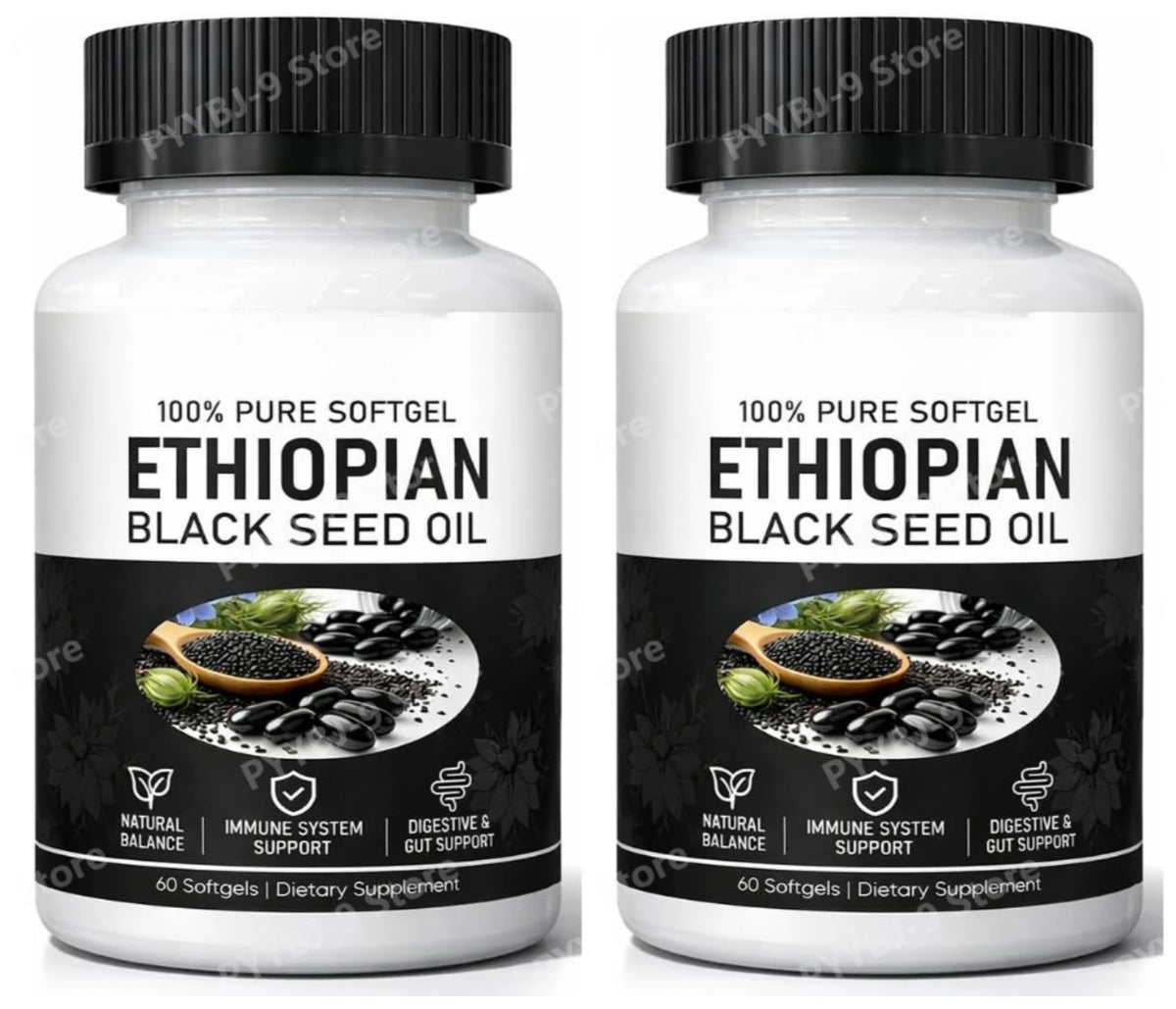 Ethiopian Black Seed Oil Softgels with Vitamin C, Zinc, Ginger and Turmeric for Immune & Antioxidant Support, 60 Softgels