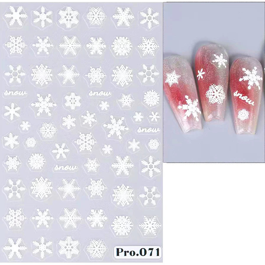 5D White Snowflakes Embossed Nail Art Stickers Winter Charm Decals Self Adhesive Christmas New Year Slider Decoration Manicure
