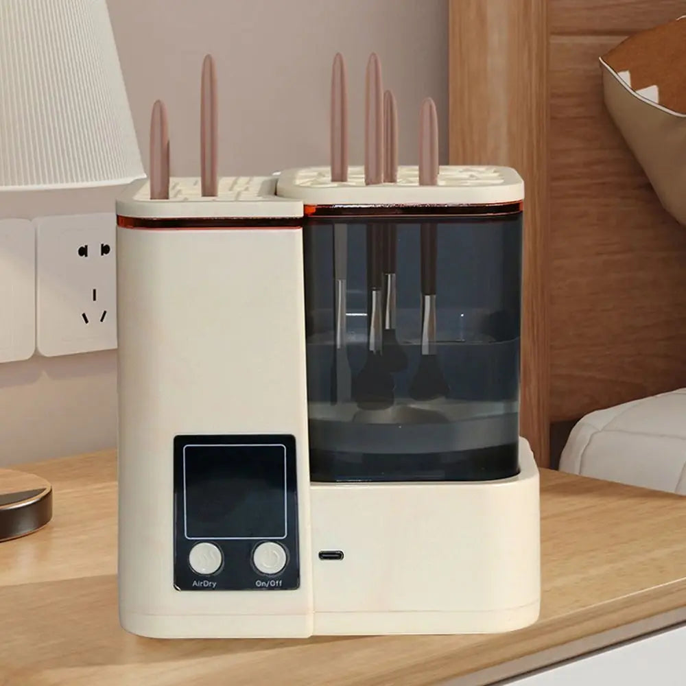 Portable Makeup Brush Cleaning Machine Electric Automatic Makeup Brush Dryer LCD Timer 2 Wash Modes Cosmetic Brushes Cleaner