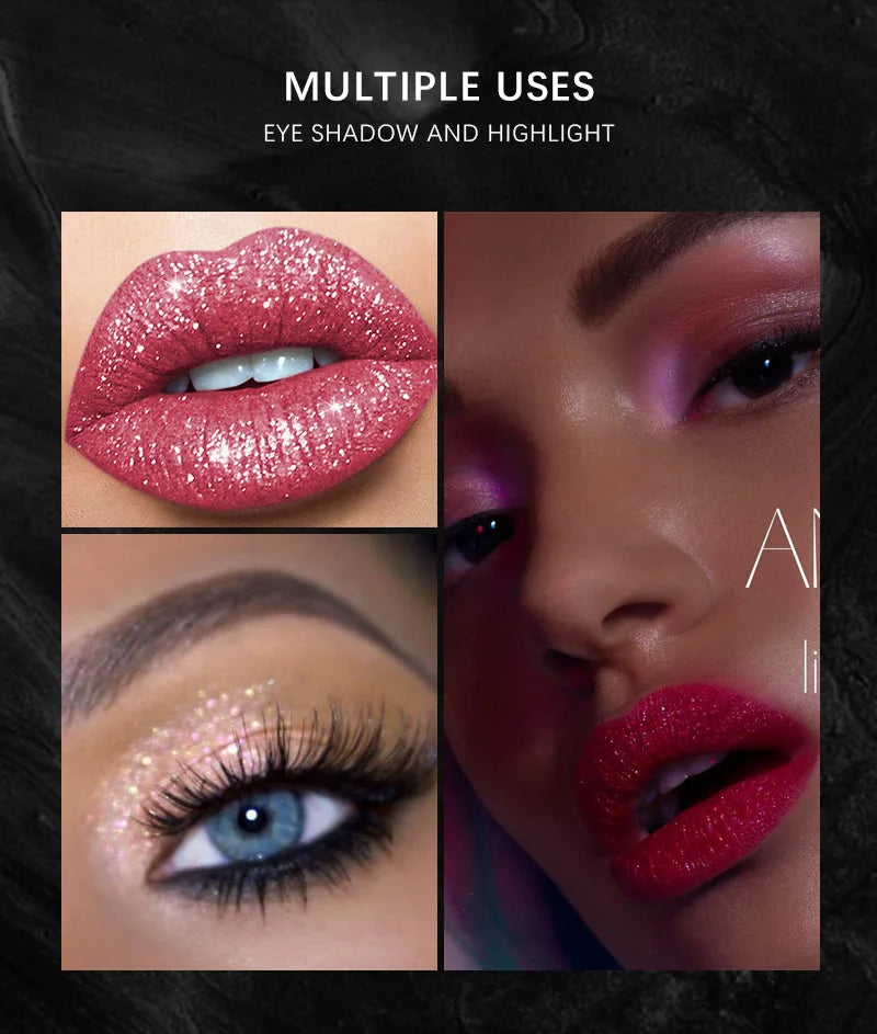 Halloween Diamond Glitter Matte Liquid Lipstick Long Lasting Waterproof Shiny Metal Lip Glaze On Stick Set