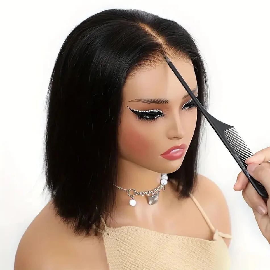 Wear and Go Glueless Bob Wig Human Hair Pre Plucked Pre Cut 215% Density 5x5 HD Transparent Lace Front Wigs Human Hair for Black Women Short Straight Bob Wigs No Glue Lace Closure Wigs for Beginners 10 Inch