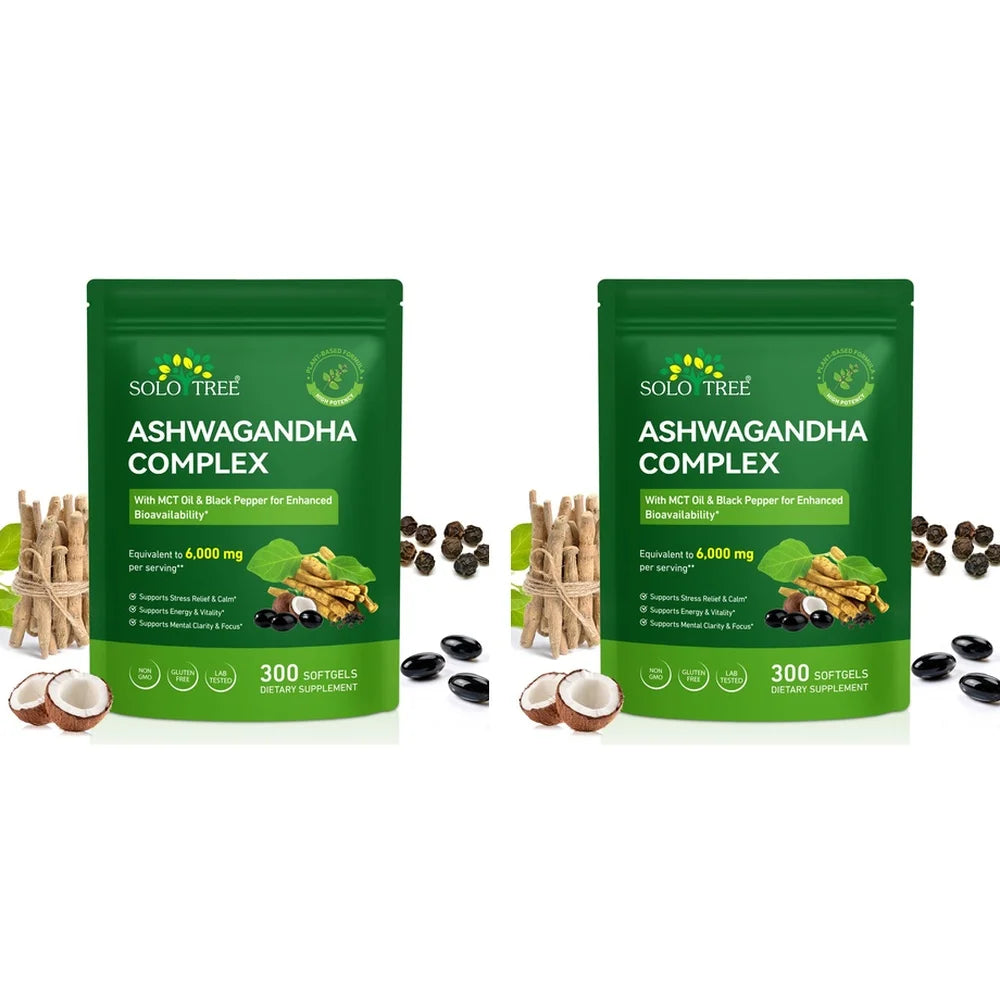 Ashwagandha Complex Softgels with MCT Oil and Black Pepper 20:1 Extract Stress Relief, Mental Focus Energy Support 300 Softgels