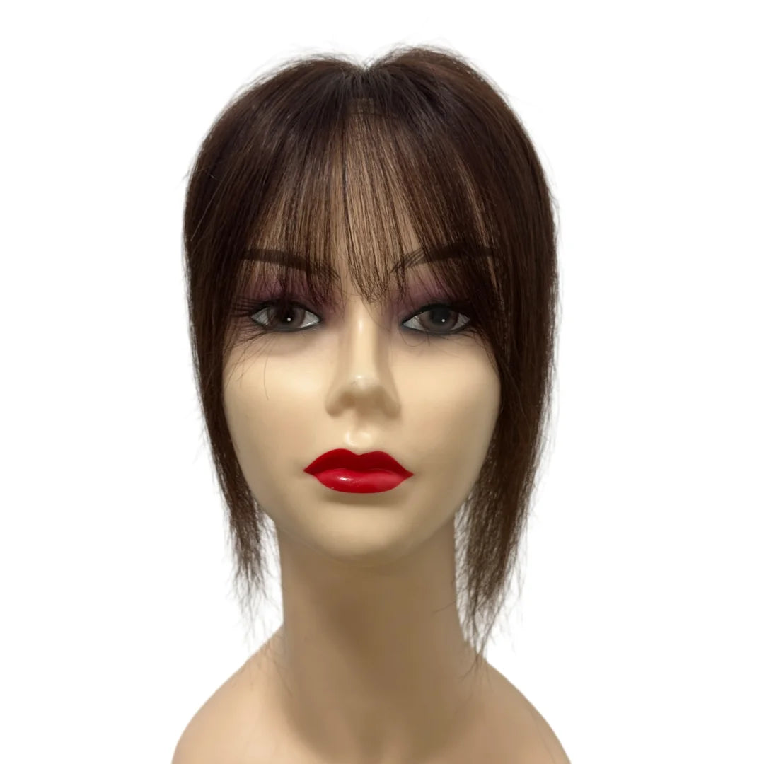 7x10cm Breathable Lace Human Hair Toppers 10 Inch Invisible Clip In Bangs for Women Natural Hairpieces Cover Thinning Hair Daily