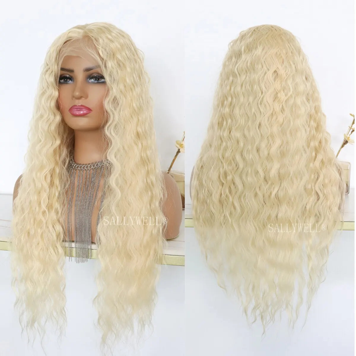 Long Curly Synthetic Lace Front Wigs Honey Blonde Wigs for Women Loose Deep Wave Wig Natural Looking Crimps Heat Resistant Hair