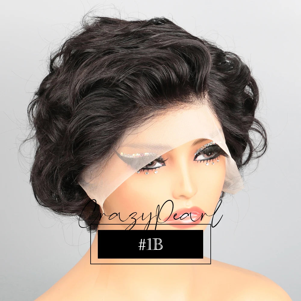 P4/27 Highlight Pixie Cut Wigs Human Hair Short Curly Brown Blonde Gradient Lace Front Pre Plucked Bleached Knots Natural Look