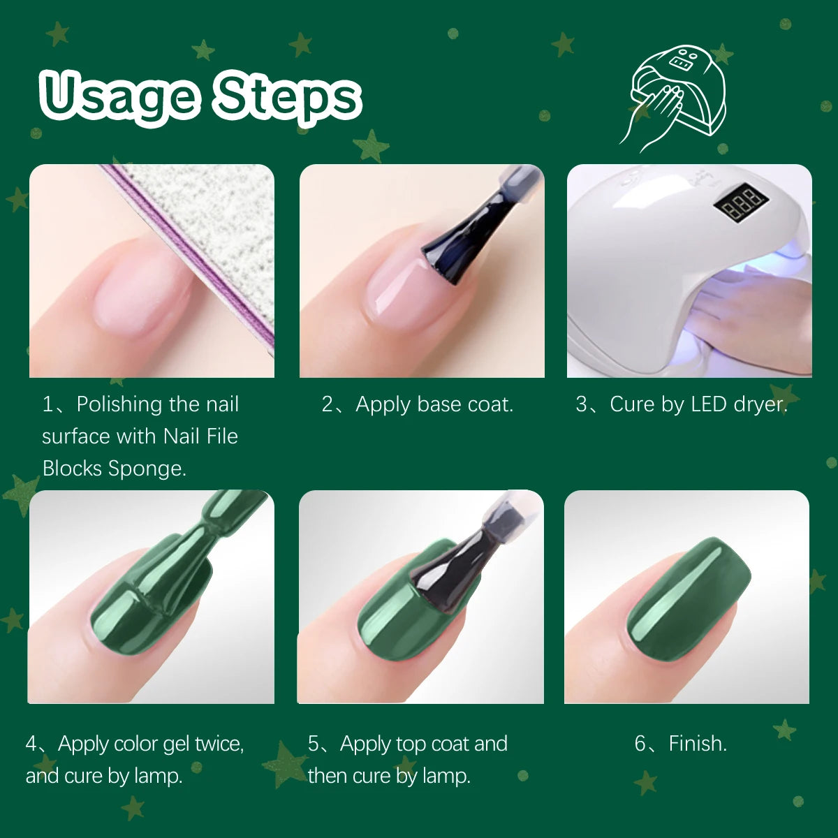 6 Colors Christmas Holiday Gel Nail Polish Set, Dark Green Red Silver Champagne Glitter Gel Polish Kit for Christmas Manicure