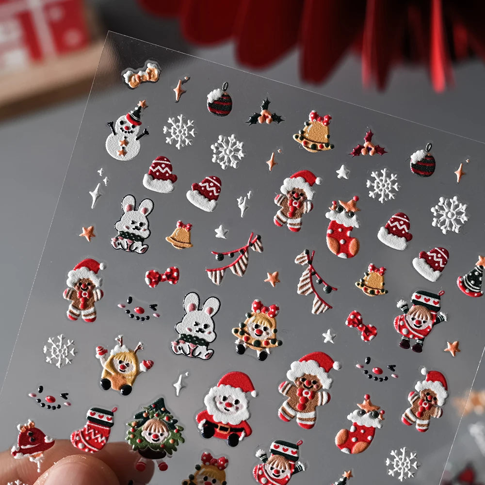 1sheet 5D Holly Berries Christmas Nail Declas Cute Polka Dots Christmas Trees Nail Stickers Gingerbread Man Snowflake Manicure