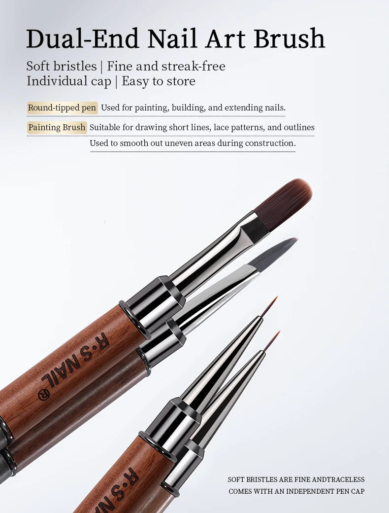 RSNAIL 1/2pcs Dual-ended Nail Design Brushes Phototherapy UV Builder Gel Nail Brush Silicone Carving Pen for DIY Manicure Tool