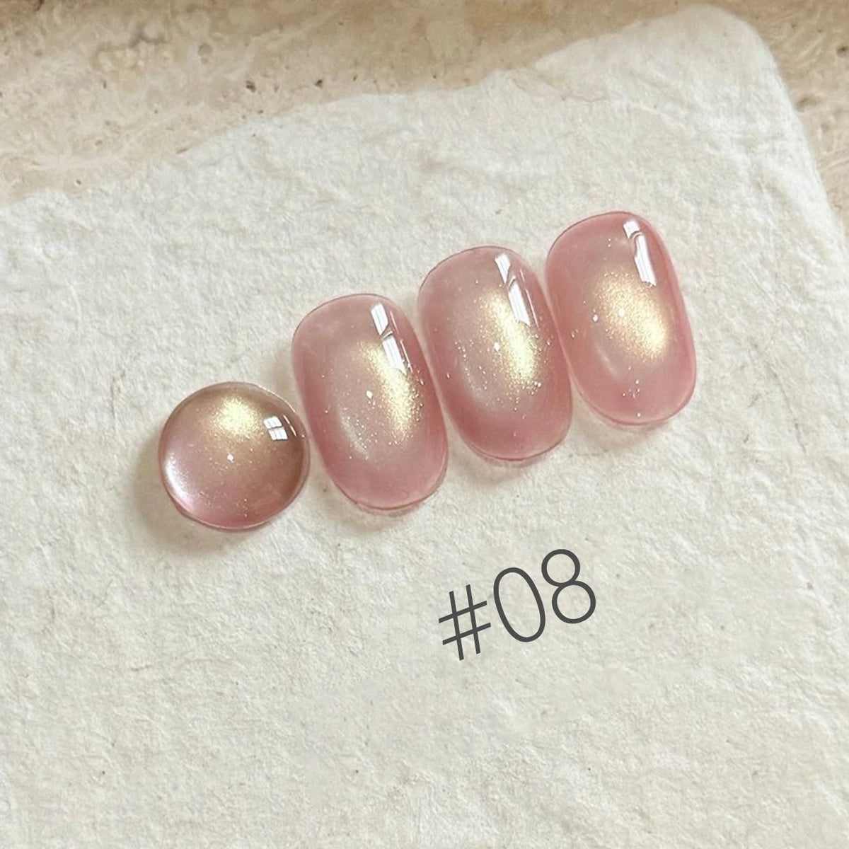 MN 10ML 1-16PCS Moonlight Ballet Magnet Cat Eye Nail Polish Gel Nude Pink Style With Gold Glass Beads Cat Eye Look Nail Polish