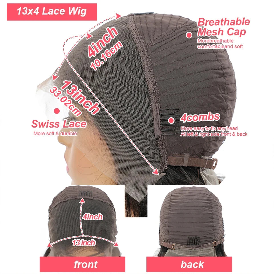 13x4 Lace Front Wig Bob Human Hair Brown Straight 180% Full Density Transparent Lace Frontal Wigs Bob Hair Lace Front Wig