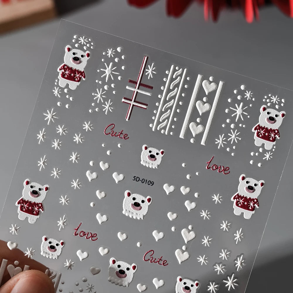 1sheet 5D Holly Berries Christmas Nail Declas Cute Polka Dots Christmas Trees Nail Stickers Gingerbread Man Snowflake Manicure