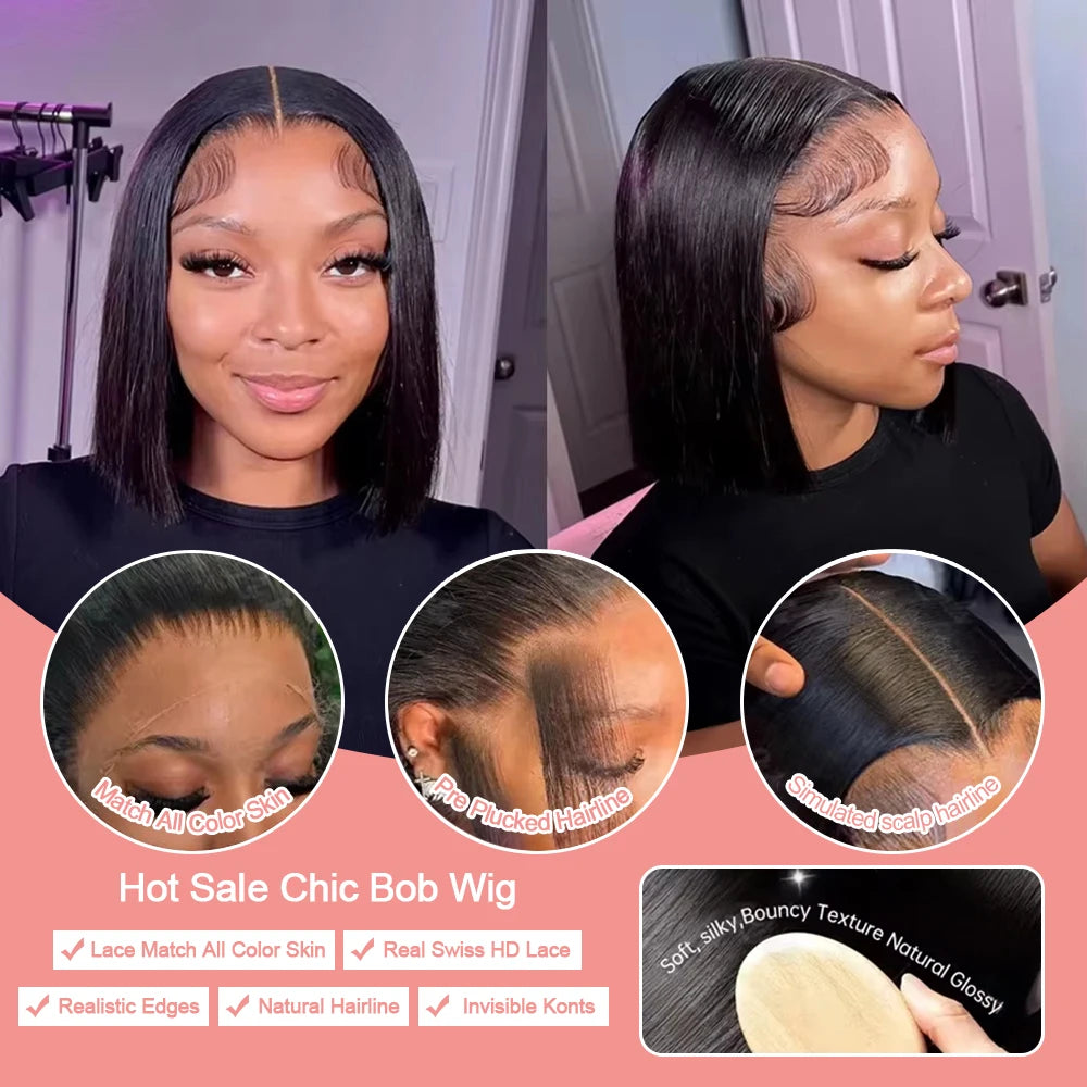 Transparent Lace Frontal Wigs Human Hair 250 Density 13x6 Short Bob Wig Burmese Bone Straight Bob Wigs Pre Plucked 13x4 Lace Front Wigs 14 16 inch For Women