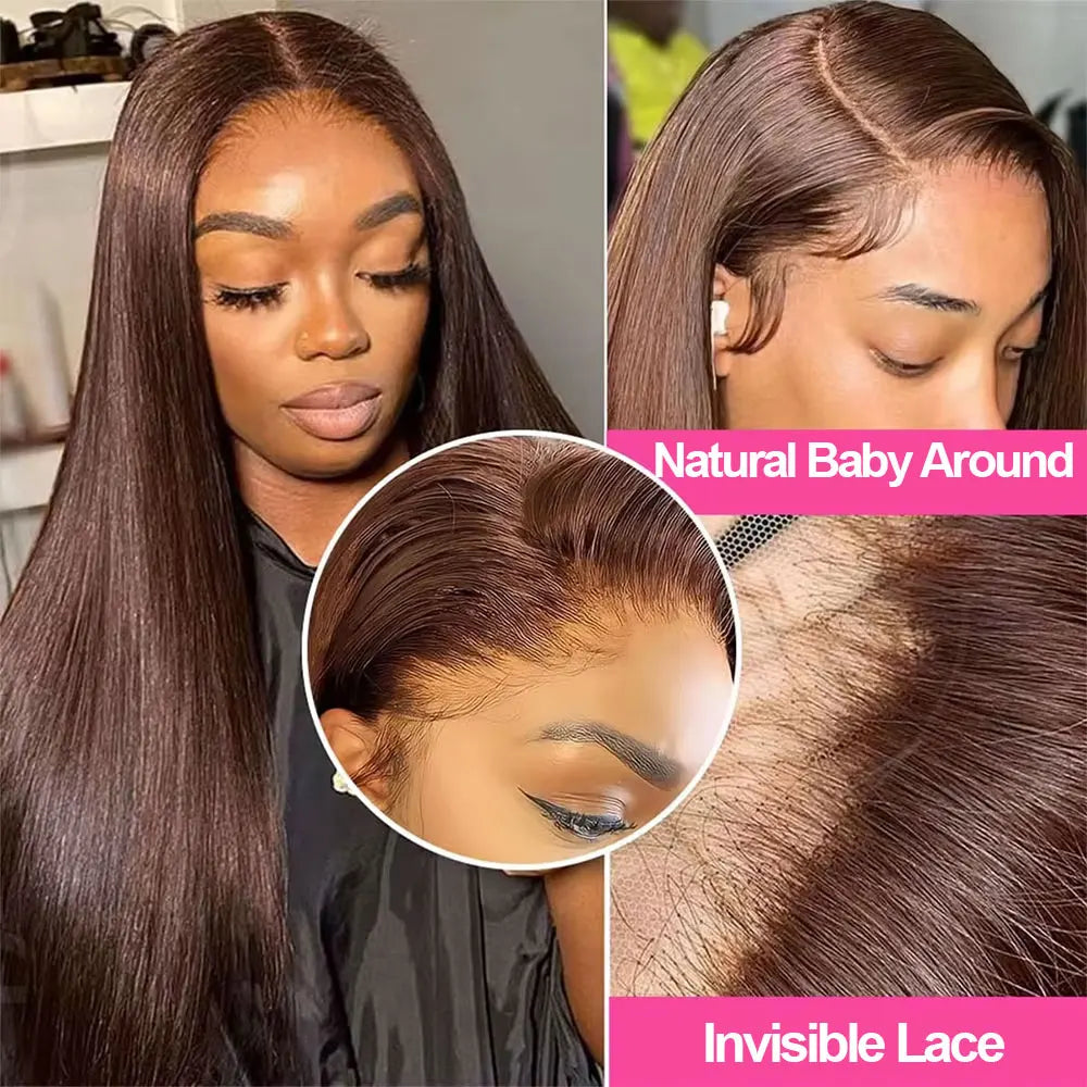 40 Inch 13x6 Chocolate Brown HD Bone Straight Lace Front Wigs Human Hair Brown Glueless Wig 13x4 Brazilian Lace Frontal Wigs