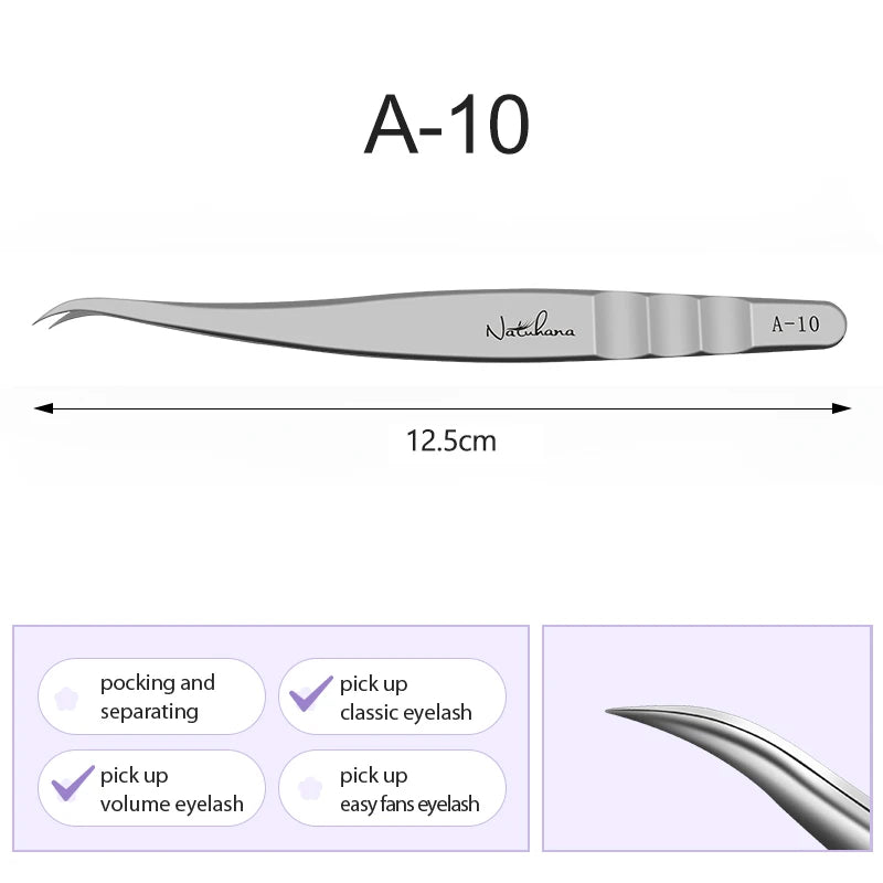 NATUHANA Anti-Static Lash Tweezers High Precision Stainless Steel Eyelash Extension Isolation Volume Tweezers Professional Tools