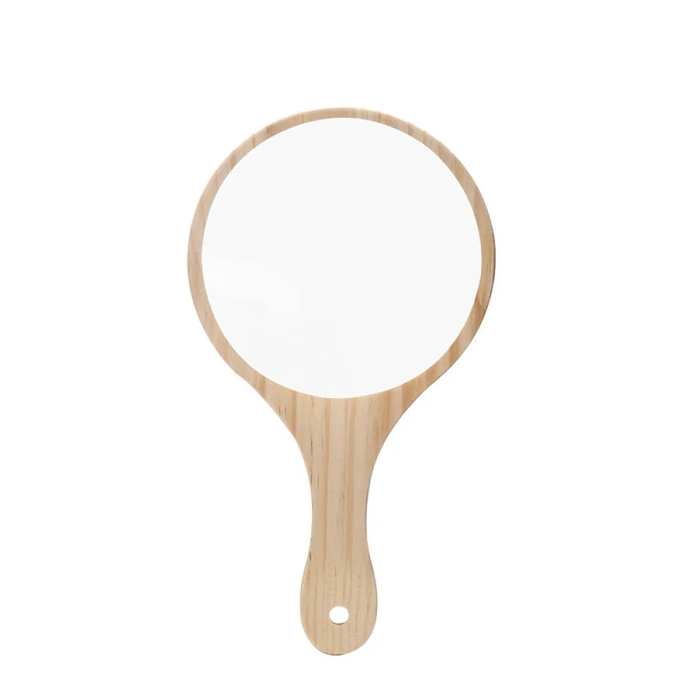 Handheld Makeup Mirror Round Cosmetic Tool Portable Wooden Handle Vanity Accessories For Professional Beauty Salon Grooming Home
