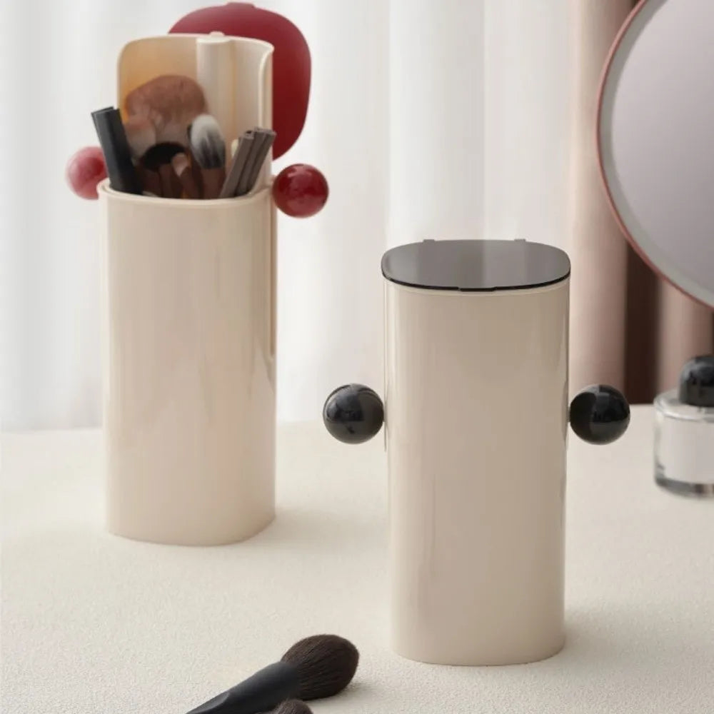 Large Capacity Automatic Lifting Makeup Brush Holder with Lid Press Type Makeup Brush Storage Tube Waterproof Dustproof