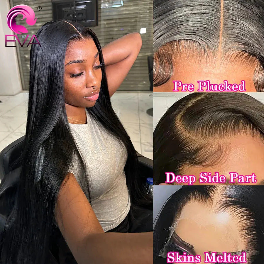 Eva 13x6 HD Lace Full Frontal Wig Silky Straight 180% Pre Plucked HD Lace Wig Invisible HD Lace Melt Skins Glueless Closure Wig