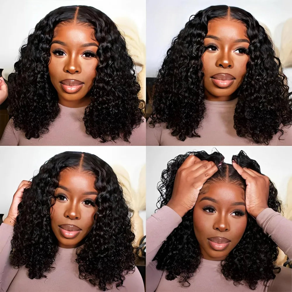 Short Bob Curly 13x4 Lace Front Human Hair Wigs Brazilian Virgin 100% Human Hair Deep Wave Bob Wigs 200% Density 4x4 Closure Wig