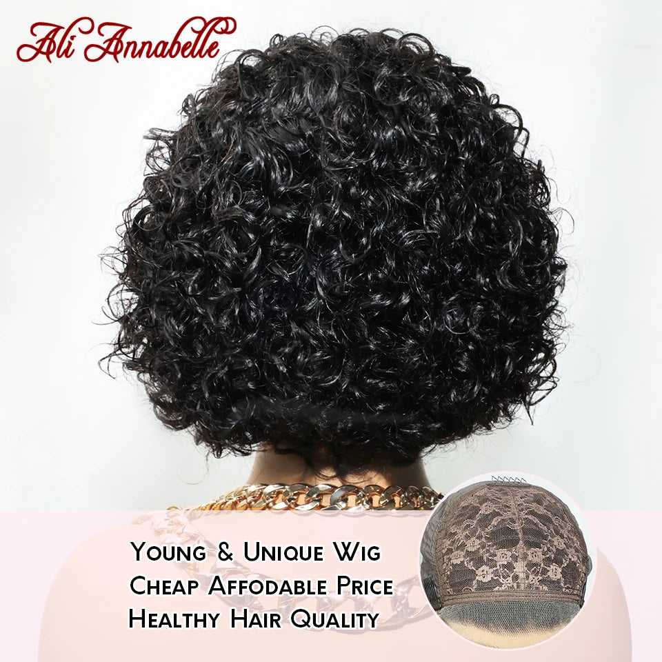 Ali Annabelle 13X1 Lace Part Curly Bob Wigs Human Hair Wigs For Women Short Pixie Cut Curly Bob Wigs Brazilian Transparent 150%