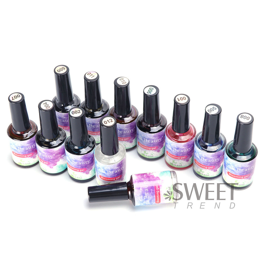 12pcs Watercolor Nail Gel Polish Smudge Blooming Ink Soak Off Varnish Marble Bubble Designer Charm Blossom Flower Manicure Decor