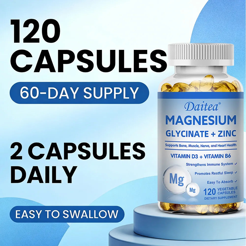 Magnesium Glycinate + Zinc - Improves Sleep Quality, Promotes Cardiovascular Bone and Heart Health, Promote Intestinal Digestion