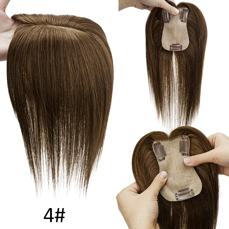 Silk Base Women Toupee Indian Human Hair Wigs Straight Clips in Human Hair Extension 7x11cm Real Human Hairpiece Natural Topper