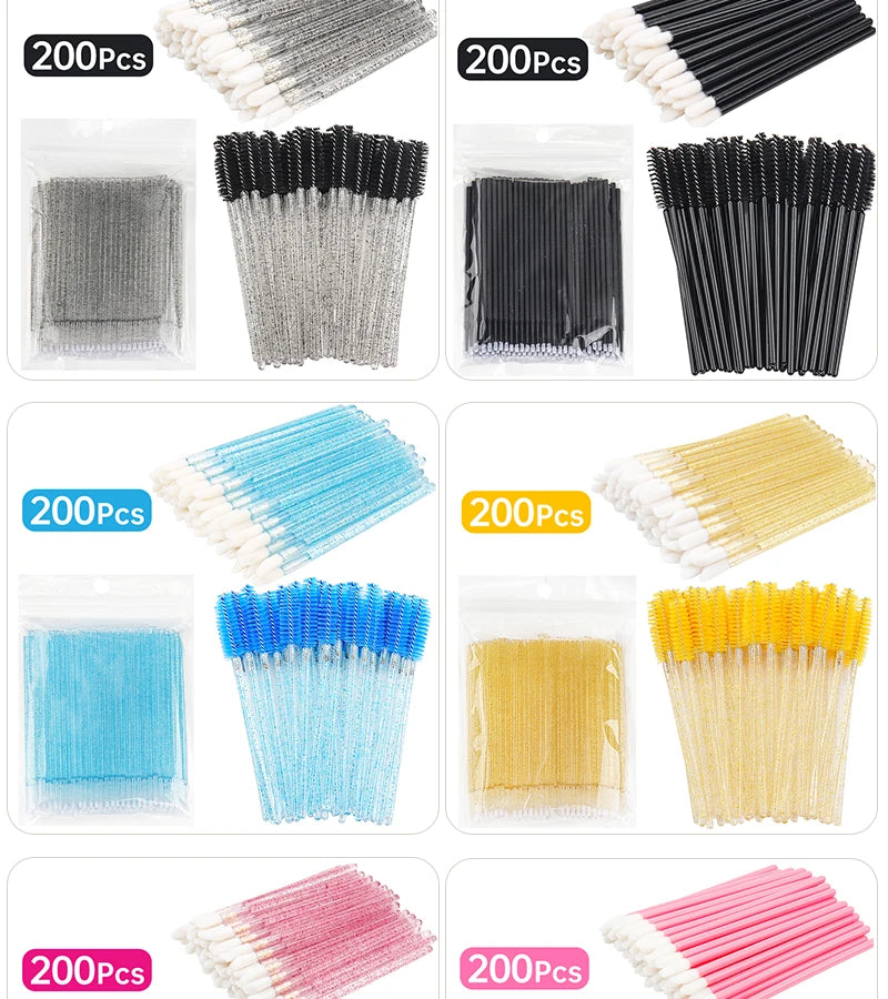 200pc Makeup Brush Set Eyelash Extension Microbush Lipstick Mascara Wands Applicator Eyebrow Comb Beauty Supplies Cosmetics Tool
