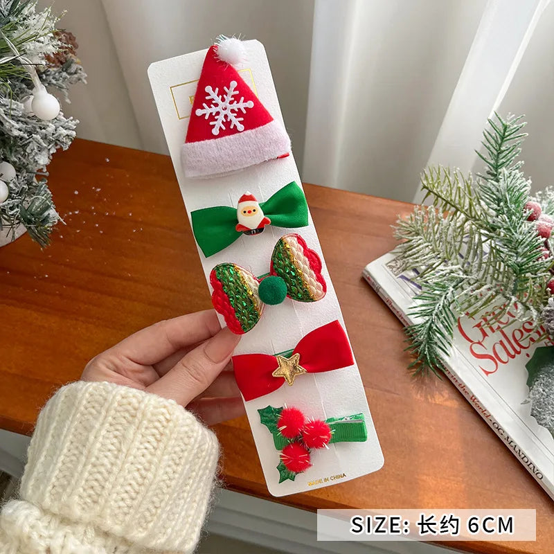 New Year Christmas Cute Cartoon Bow Hairpins Set Children Girls Hair Clips Pin Barrettes Accessories Headwear Headdress Ornament
