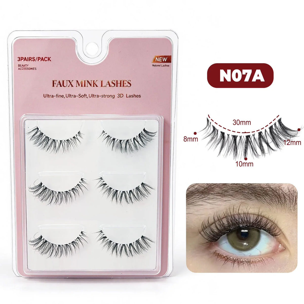 RED SIREN 3 Pairs Manga Lashes Clear Band Wispy Faux Mink Lashes Natural Soft Strip False Eyelashes Daily Eye Makeup