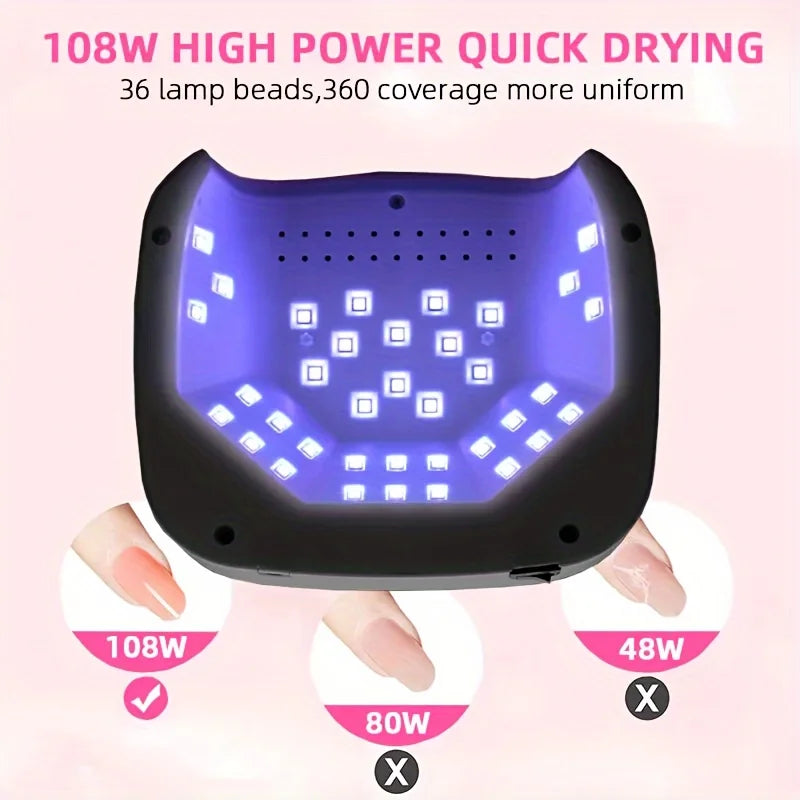 36 LEDS Rechargeable Nail Dryer Cordless Lamp 108W for Manicure and Curing All Gel Nail Polish at Home DIY Salon