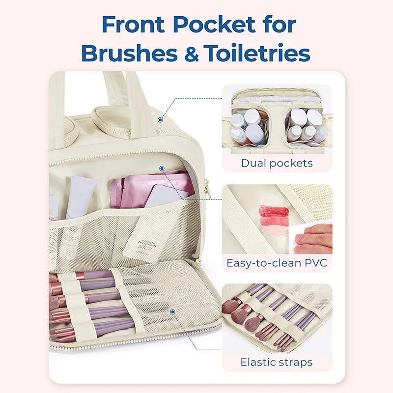Large capacity waterproof makeup and toiletries handbag for women's travel bathroom shower and makeup storage bag