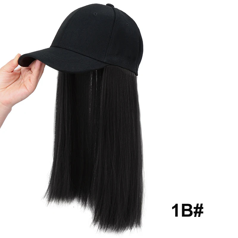 18Inch Synthetic Long Straight Hair Extension Baseball Cap  Adjustable Black Blonde Hairpiece Fashion Hat Wig